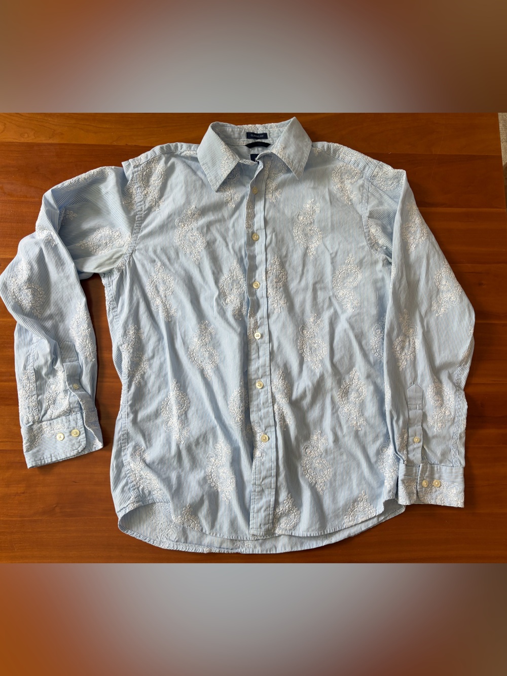 Light Blue Pinstripe Embroidered Unisex Dress Shirt